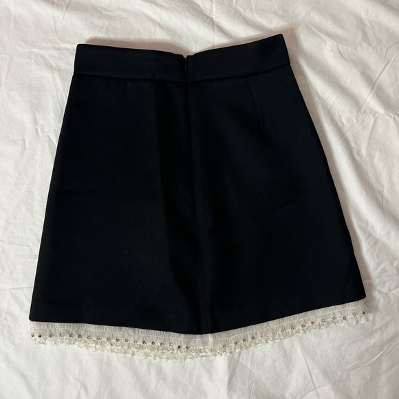 Miu Miu Black Mini Skirt with White Lace Trim and Rhinestone and Beading Small - Picture 3 of 13